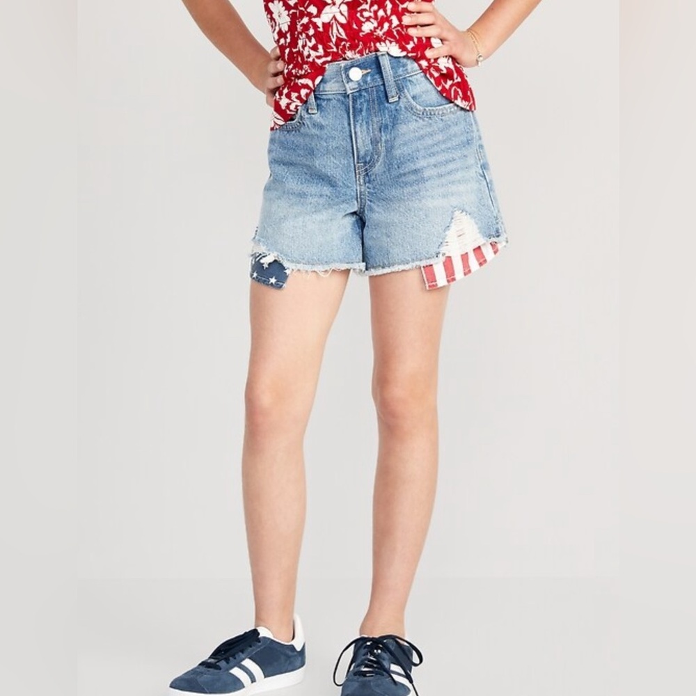 Old Navy High-Waisted Exposed Printed Pocket Jean Shorts - Girls Size 14